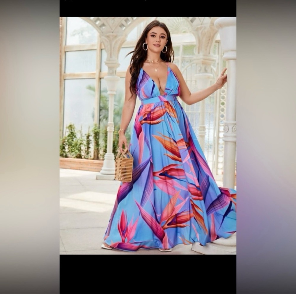 Vibrant Blue and Pink Maxi Dress NWOT